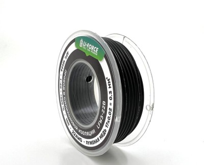 На катушке Медный провод 22AWG 10м 0,3 кв.мм (17*0,16мм) (черный, UL3367) LFW3-22B в мягкой силиконовой изоляции