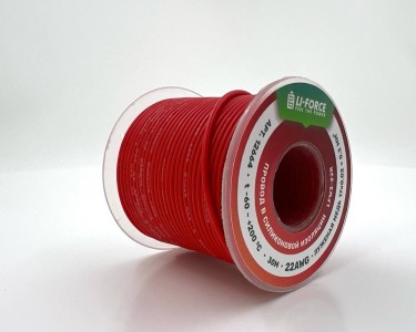 На катушке Медный провод 22AWG 30м 0,3 кв.мм (17*0,16мм) (красный, UL3367) LFW3-22R в мягкой силиконовой изоляции