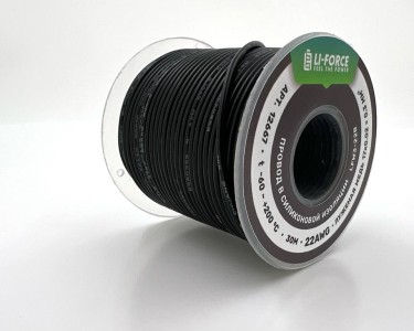 На катушке Медный провод 22AWG 30м 0,3 кв.мм (17*0,16мм) (черный, UL3367) LFW3-22B в мягкой силиконовой изоляции