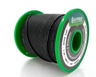 На катушке Медный провод 22AWG 50м 0,3 кв.мм (17*0,16мм) (черный, UL3367) LFW3-22B в мягкой силиконовой изоляции