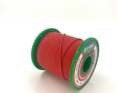 На катушке Медный провод 22AWG 50м 0,3 кв.мм (17*0,16мм) (красный, UL3367) LFW3-22R в мягкой силиконовой изоляции