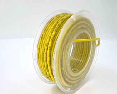 На катушке Медный провод 22AWG 10м 0,3 кв.мм (17*0,16мм) (желтый, UL3367) LFW3-22Y в мягкой силиконовой изоляции