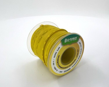 На катушке Медный провод 22AWG 30м 0,3 кв.мм (17*0,16мм) (желтый, UL3367) LFW3-22Y в мягкой силиконовой изоляции